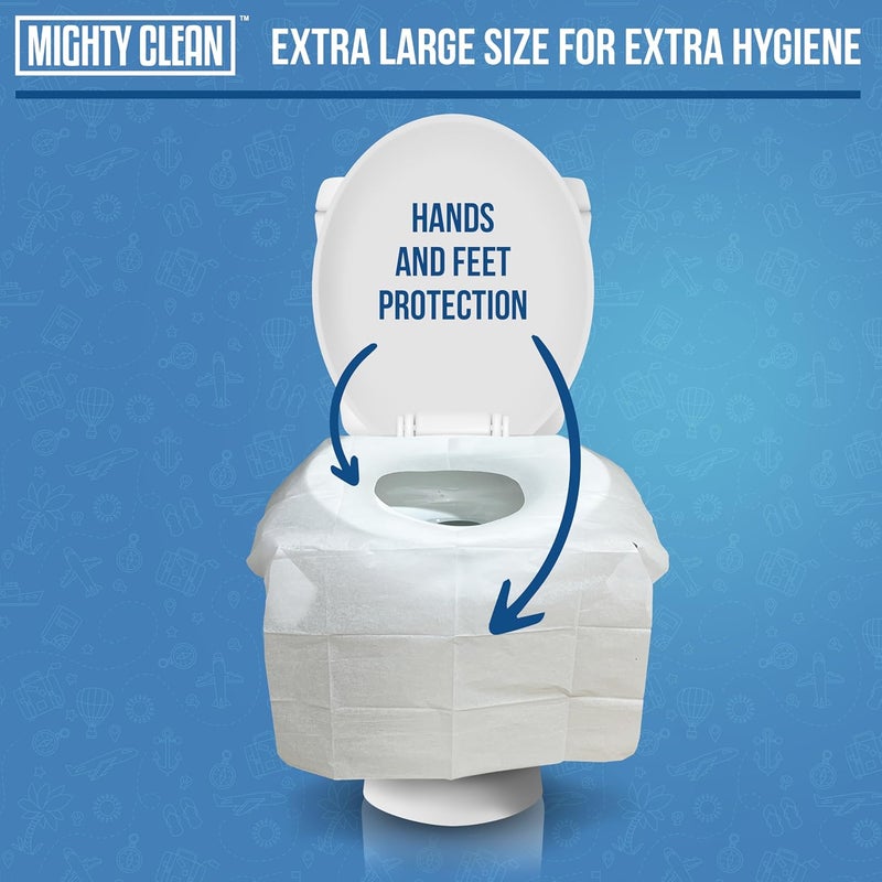 Mighty Clean Toilet Seat Covers Flushable - Upgraded XL Size| Biodegradable Paper Covers for Adults, Kids, Toddlers | Travel Essentials for Public Restroom, Airplane, Camping (50 Pack) - Image 3